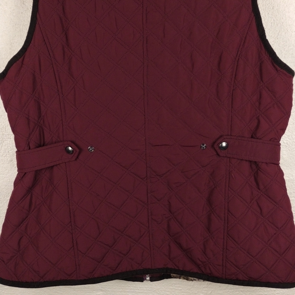 Weatherproof Burgundy Quilted Faux Fur High Collar Zip Up Outdoor Vest Jacket - Picture 12 of 16